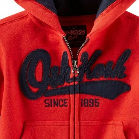 NWT Oshkosh B'gosh Toddler Boys Cardigan Hoodie Jacket Red Jersey-Lined … - Picture 4 of 5